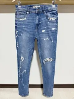 伸縮性強め 春夏 ZARA MAN ヘビ柄 ストレッチ ダメージ デニム