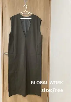 【美品】GLOBAL WORKノースリーブワンピース　カーキ　size F