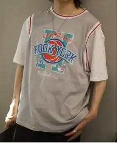 HOOK アメカジバスケットユニフォーム風ドッキング半袖TEE M