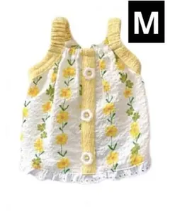 犬服 Mサイズ 花柄 フリル付き　ワンピース　黄色