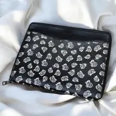 COACH タブレットケース クラッチバッグ フローラルプリント レザー 黒×白