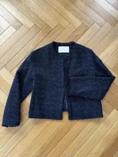 Ballsey ツイードノーカラージャケット ネイビー系