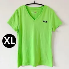 FILA フィラ 半袖Tシャツ Vネック XL 黄緑 ポリエステル スポーツジムのサムネイル