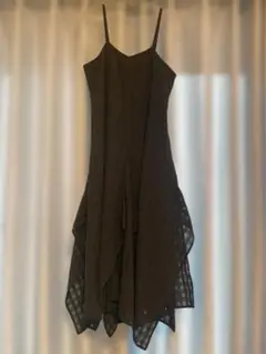 美品✨アシンメトリック　キャミワンピース リゾート シースルーチェック ロング
