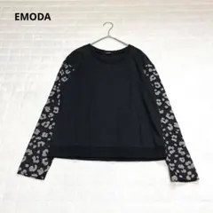 【エモダ】長袖トップス　シースルー　ドッキング　異素材　レオパード柄　M ラフのサムネイル