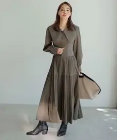 【ほぼ未使用】ビッグカラーシャツプリーツワンピース