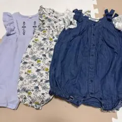 女の子 70cm ロンパース フリル付き 3枚セット