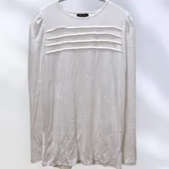 【Ofeefan】胸元タック長袖カットソー M ホワイト パフスリーブ