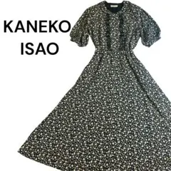 【美品✨】カネコイサオ　ロングワンピース　ピコフリル　リボン　フード付き カネコイサオ 黒 ピンタック リボン使い フード付きワンピース