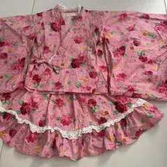 キッズ子供用かんたん浴衣110 女の子用　ピンク　花柄　可愛い　甚平　フリル