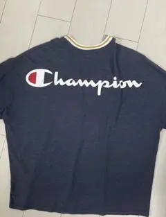 Champion ビッグロゴ Tシャツ ネイビー ワンポイント バックプリント