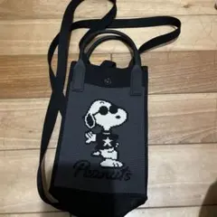 スヌーピー刺繍 ブラックショルダーバッグ