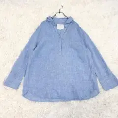 美品 23区 LIBECO リネンフレンチスリーブスキッパーシャツ ブルー 48