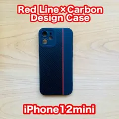 【iPhone12mini】レザープリント レッドライン カーボンケース