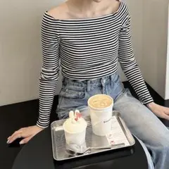 ボーダーオフショル長袖