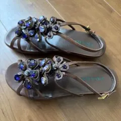 PRADA ビジュー装飾 レザーサンダル ブラウンのサムネイル