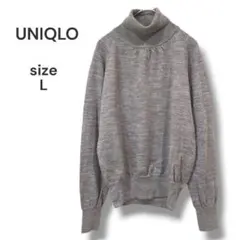 old UNIQLO　タートルネック長袖カットソー　L　グレー　ウール100%