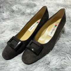 未使用級 銀座かねまつ ブラウン バックル付き パンプス 23.5cm