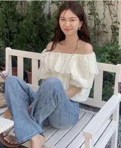 GRL オフショルダー フリルシャツ ホワイト