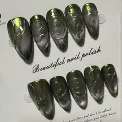 ネイルチップ 海外製 ハンドメイド M 緑 紫 グラデ 個性的 ぷっくり 綺麗