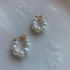 s925 パールピアス　淡水真珠ベビーパール　アレルギー対応　フープ風　　新品