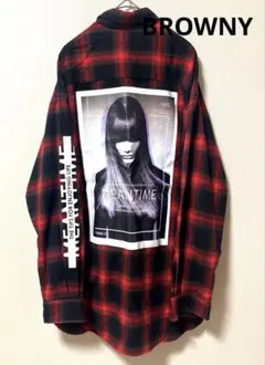 赤と黒のチェック柄オーバーサイズネルシャツ