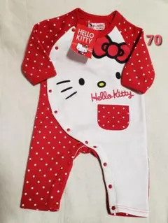 新品 70 長袖ロンパース カバーオール Sanrio サンリオ キティ 裏起毛