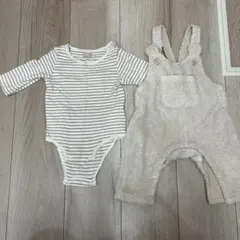 petit main ストライプロンパースとオーバーオールセット 70