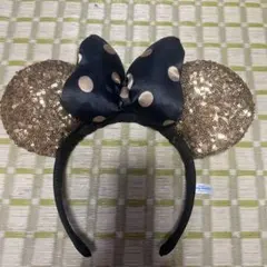 ミニー耳カチューシャ 黒と金のドット