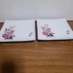 昭和レトロ　薔薇絵入り　大角皿　2枚セット