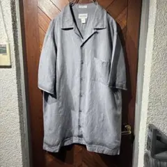 古着 オーバーサイズ レーヨンシャツ リネンシャツ オープンカラーシャツ 灰色