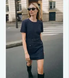 ZARA ベルト付き ツイードワンピースのサムネイル