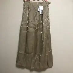 ゴールドプリーツロングスカート 未使用タグ付き