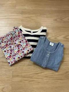 90サイズ ストライプ＆花柄 トップスセット