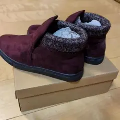 スエード風 ショートブーツ　ワイン24.5cm