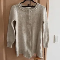 アイボリー パール装飾 長袖カーディガン