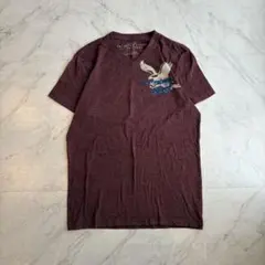アメカジ 古着ミックス バックプリント VネックTシャツ バーガンディ