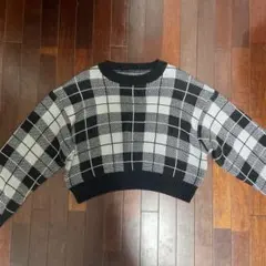 チェック柄 クロップドニット 長袖