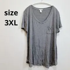 BOZZOLO グレー Vネック Tシャツ 【3X】　シンプル　カットソー