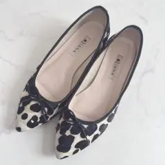 美品✨DIANA　ハラコ　フラットパンプス　ヒョウ柄アニマル24 超美品✨【DIANA】ダイアナ ハラコ 豹柄 フラットシューズ 22.5