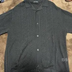 GU ウォッシャブルメッシュニットシャツ　M ブラックのサムネイル