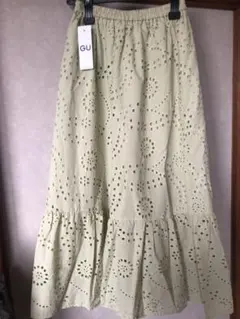 新品 GU コットンレースティアードロングスカート