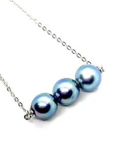 【アコヤ真珠】本黒真珠ブラックブルーパールネックレス シルバー925製