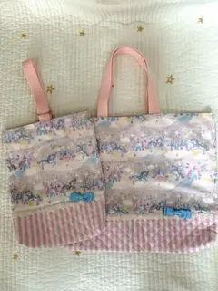 ハンドメイド　レッスンバッグ、シューズケース2点セット