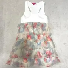 Betsey Johnson ノースリーブ ミニ フローラルフリル ワンピースM