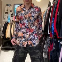 TORNADO MART L 平成ネオお兄系 y2k シワ加工 光沢 花柄シャツ