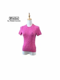 ポロ ラルフローレン 刺繍ロゴ リブ襟袖 ケーブル編み ニット 半袖 セーター
