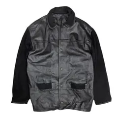 90s レザー　ニットジャケット　古着　ヴィンテージ ブラック