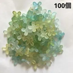 アクリル フラワー ビーズ 4弁 ラメ入り イエロー 金木犀 100個