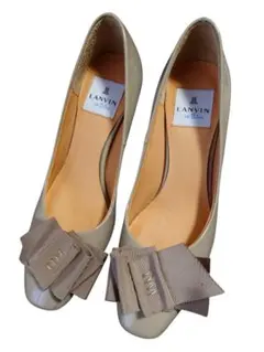 美品 LANVIN パンプス ベージュ 23cm リボン 上品